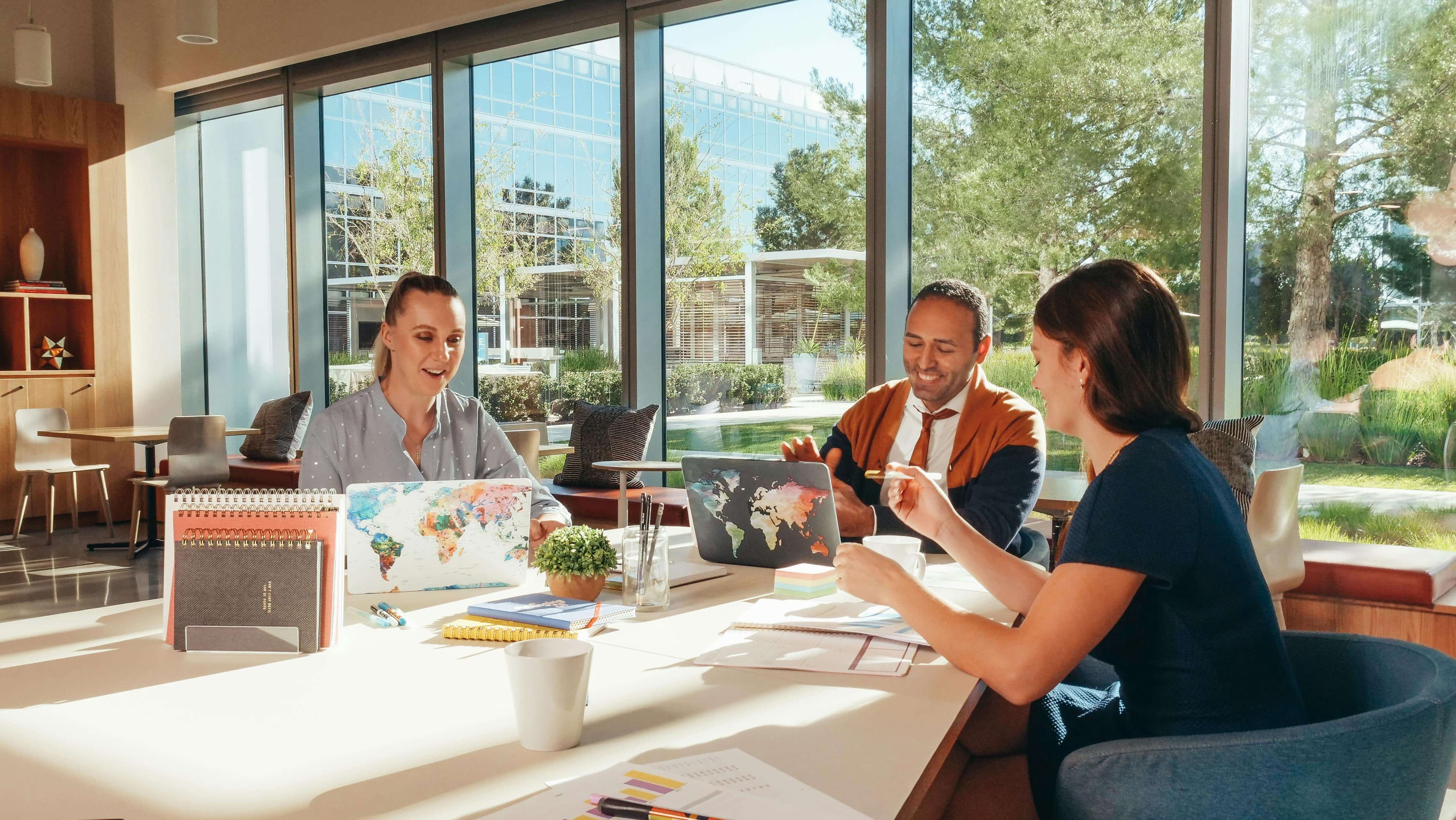 Professionals discussing strategy with laptop